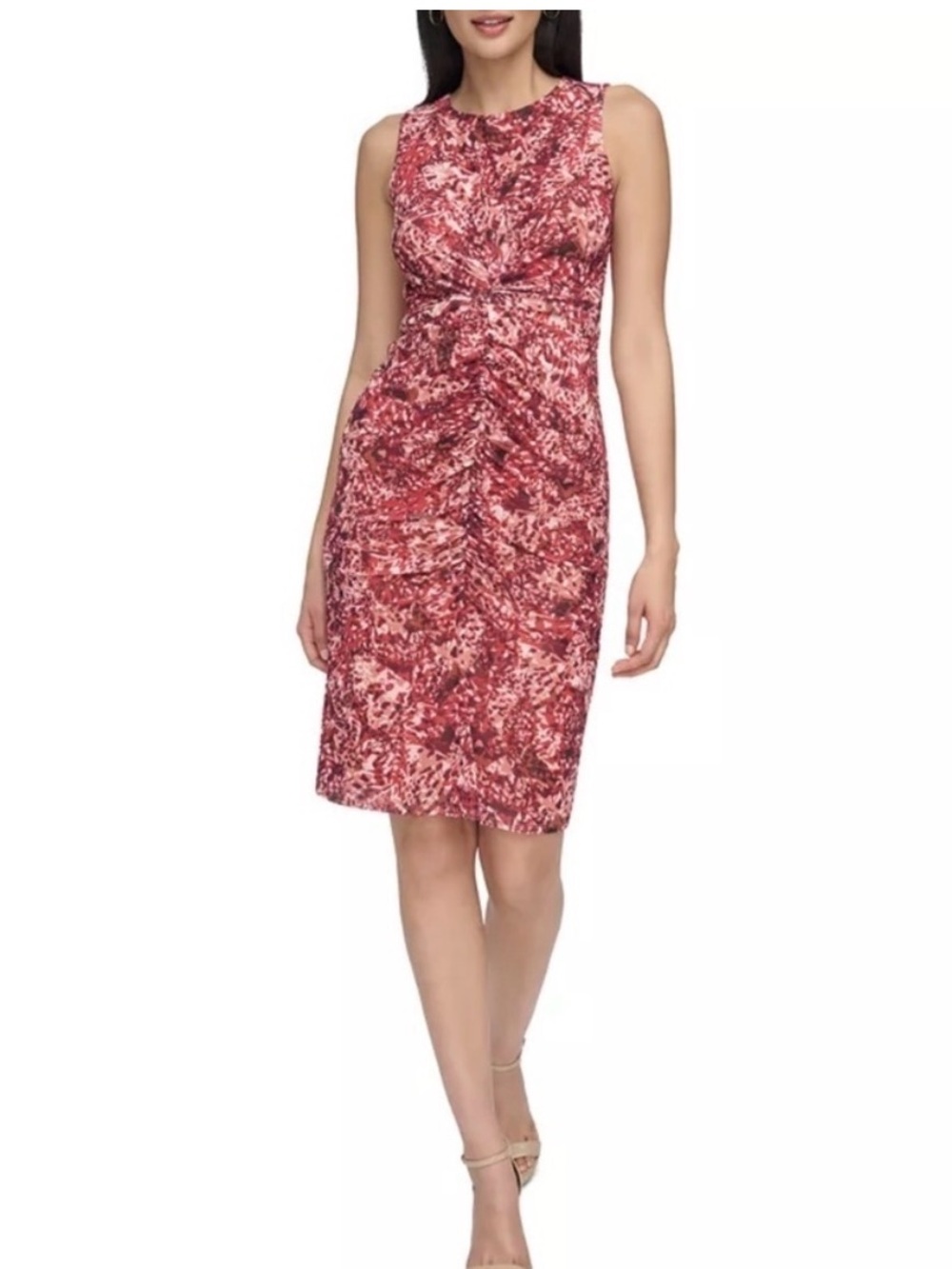 NWT Vince Camuto Sleeveless Red ruched Mesh Twist-Front Dress